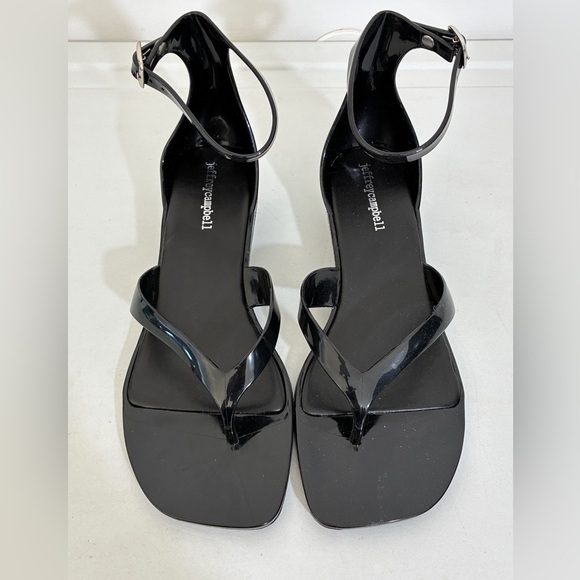 Jeffrey Campbell Black Gummy-THG Ankle Wrap Kitten Heel Jelly Thong Sandals Sz 9 - Picture 9 of 9
